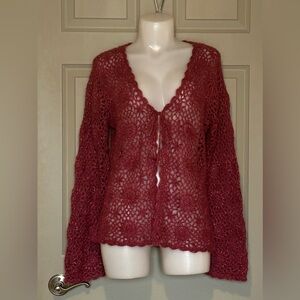 APRIL CORNELL Dusty Rose Crochet Sweater - Size Large